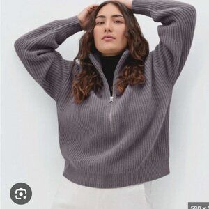Everlane Felted Merino Half-Zip Sweater Plum Gray